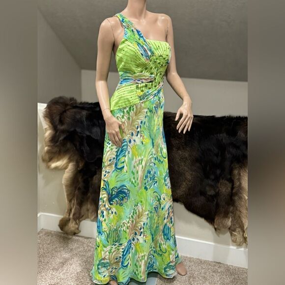 Chic Design One-Shoulder Floral-print Beaded Chiffon Evening Dress - Picture 4 of 16